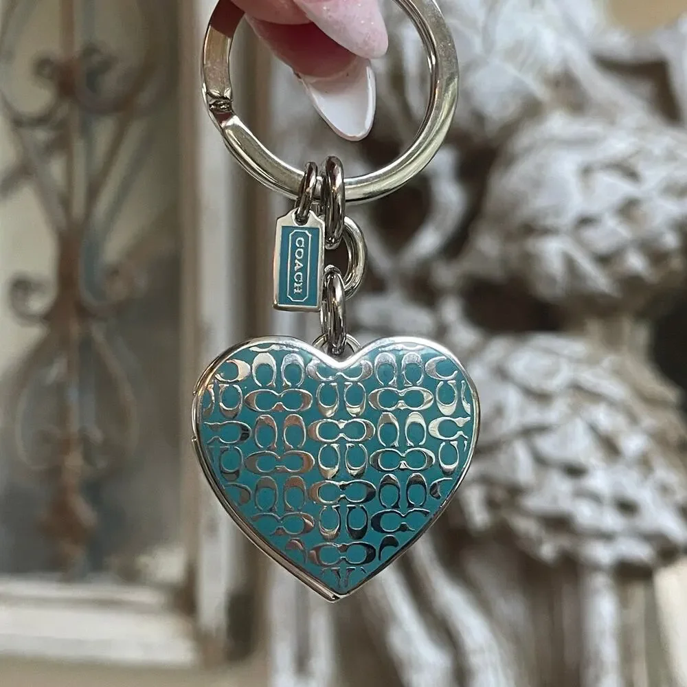 Rare Coach Turquoise Heart Photo Locket | Signature C Keychain Bag Charm Y2K